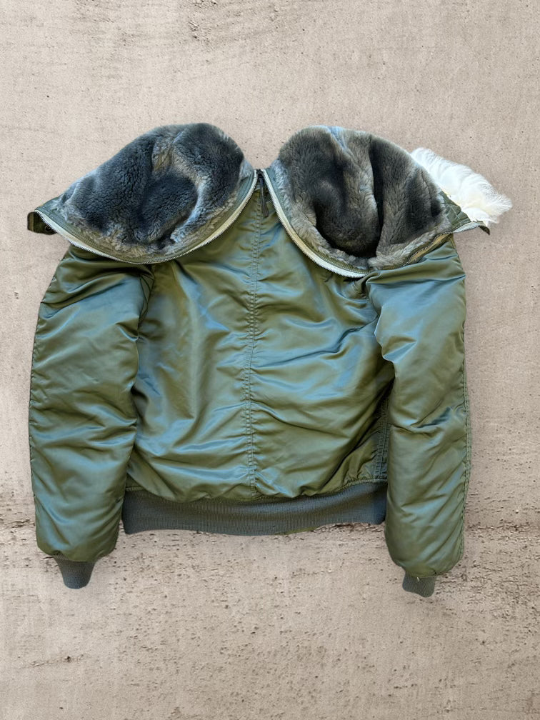 80s/90s Military Fur Hood Flying Mans Jacket - Medium