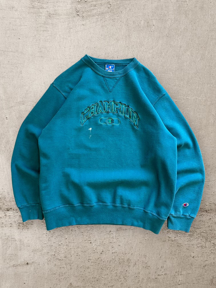 90s Champion Teal Embroidered Crewneck - Large