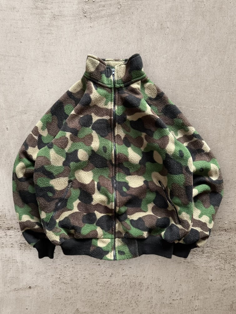 90s Army Camouflage Full Zip Fleece - Large