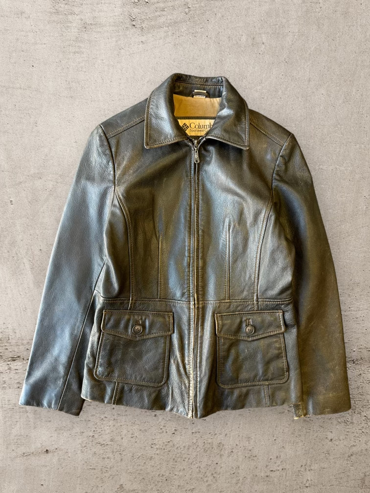 90s Columbia Brown Leather Jacket - Small
