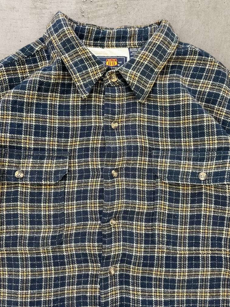 00s Route 66 Cropped Thermal Lined Plaid Flannel - XL