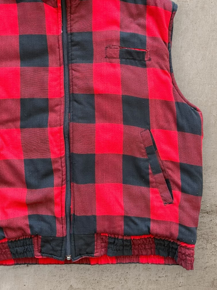 90s Branded Lion Plaid Zip Up Vest - Large