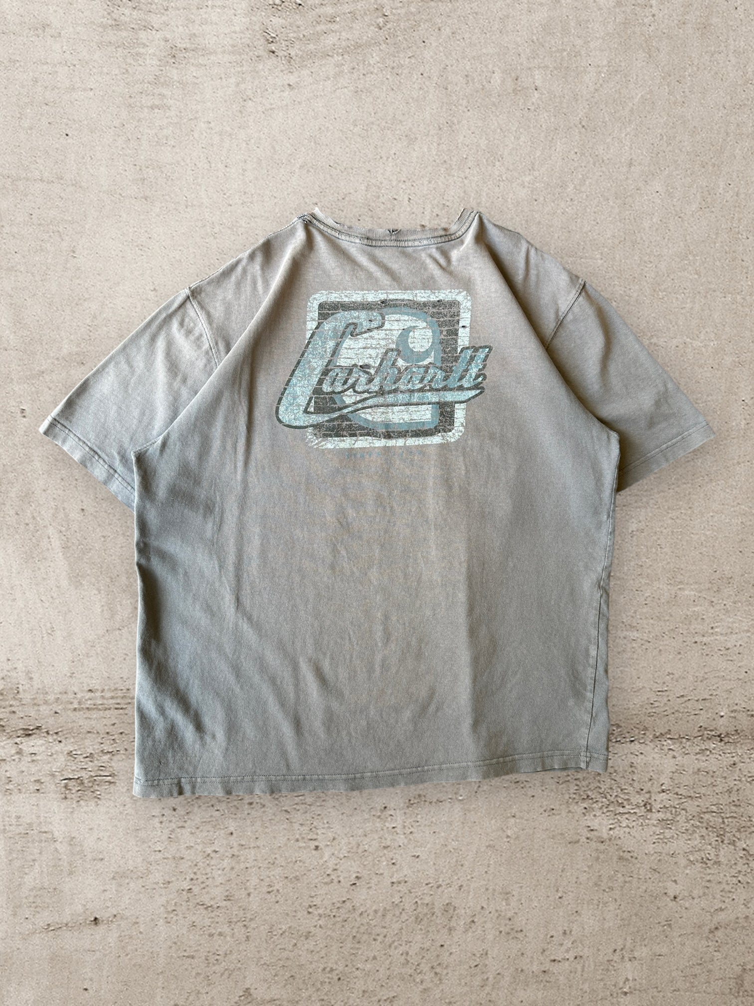 00s Carhartt Light Blue Distressed Pocket T-Shirt - XL