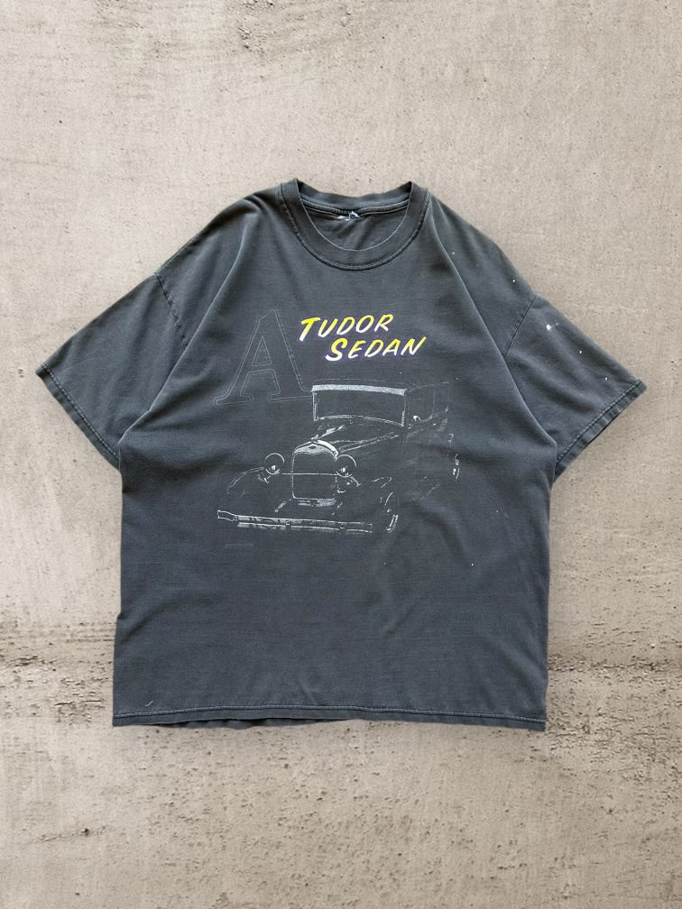 90s A Tudor Sedan Faded Graphic T-Shirt - XL