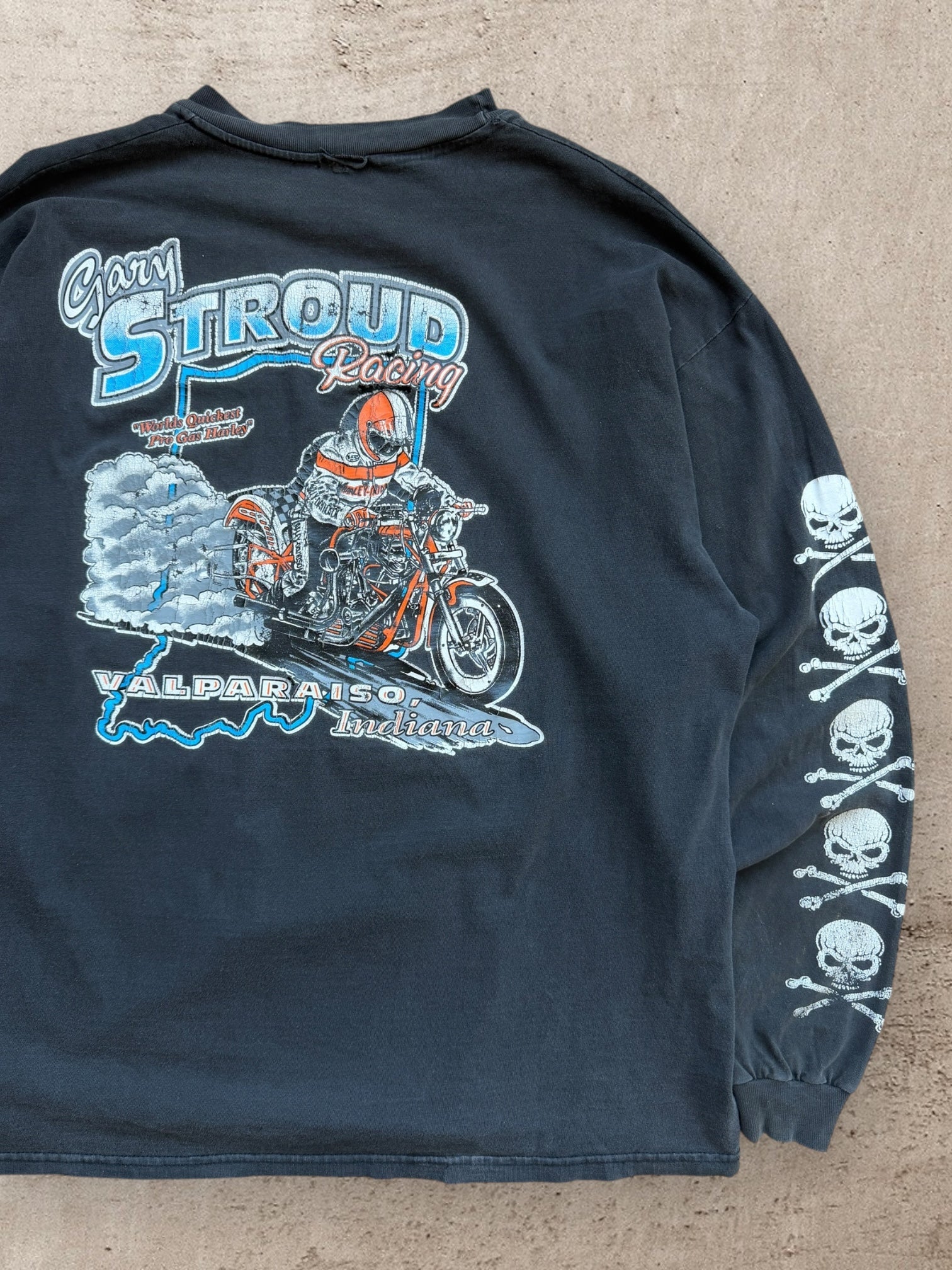 90s Gary Stroud Racing Skull & Bones Graphic L/S T-Shirt - XL