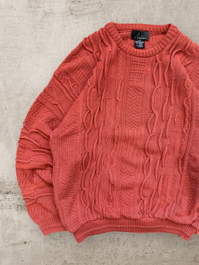 90s J.Ferrari Orange Cable Knit Sweater - Large