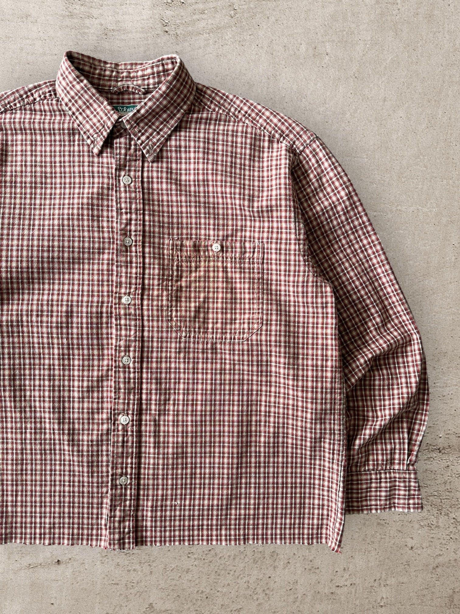 00’s St John’s Bay Plaid Cropped Flannel Shirt - Large