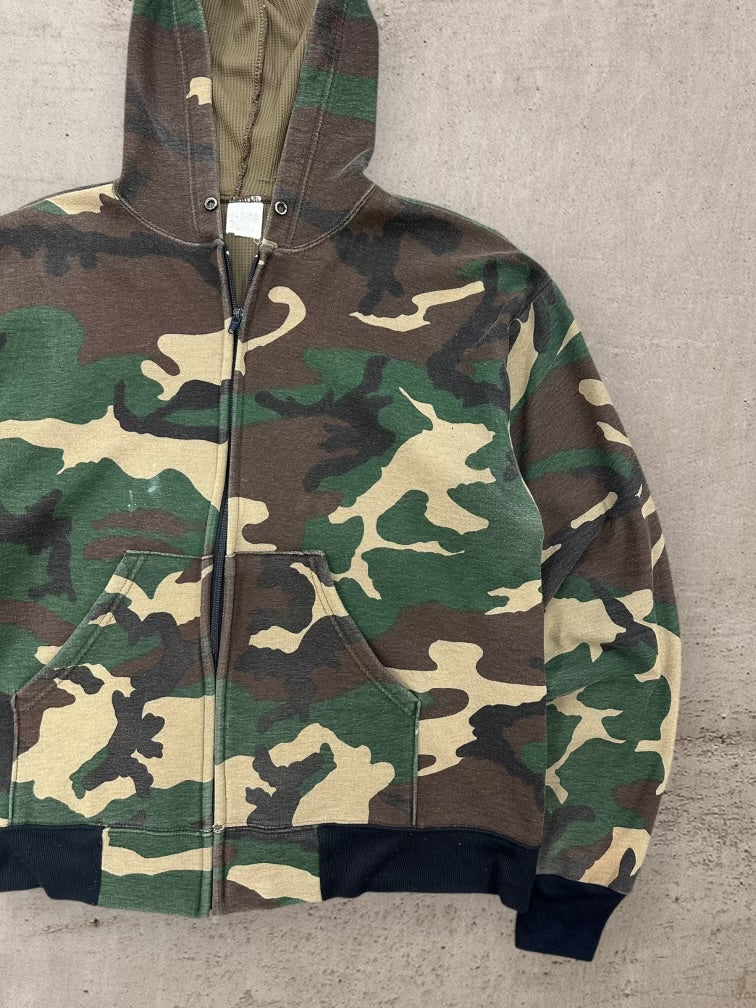 80s Thermal Lined Camouflage Zip Up Hoodie - Large