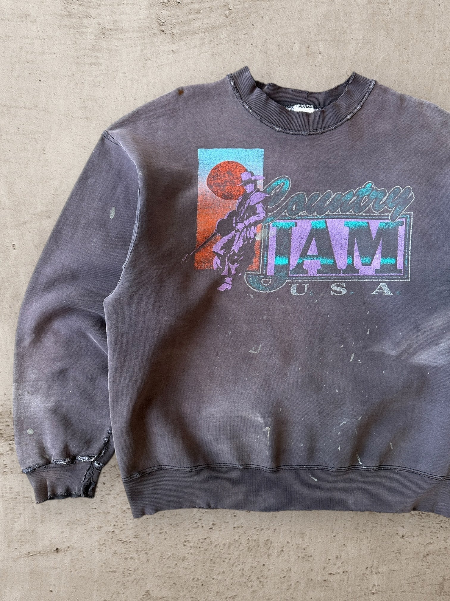 90s Country Jam Faded & Distressed Crewneck - Large