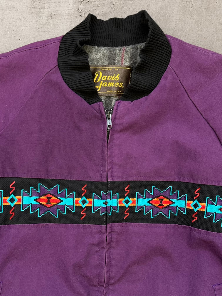 80s David James Wool Lined Native Print Purple Jacket - Large