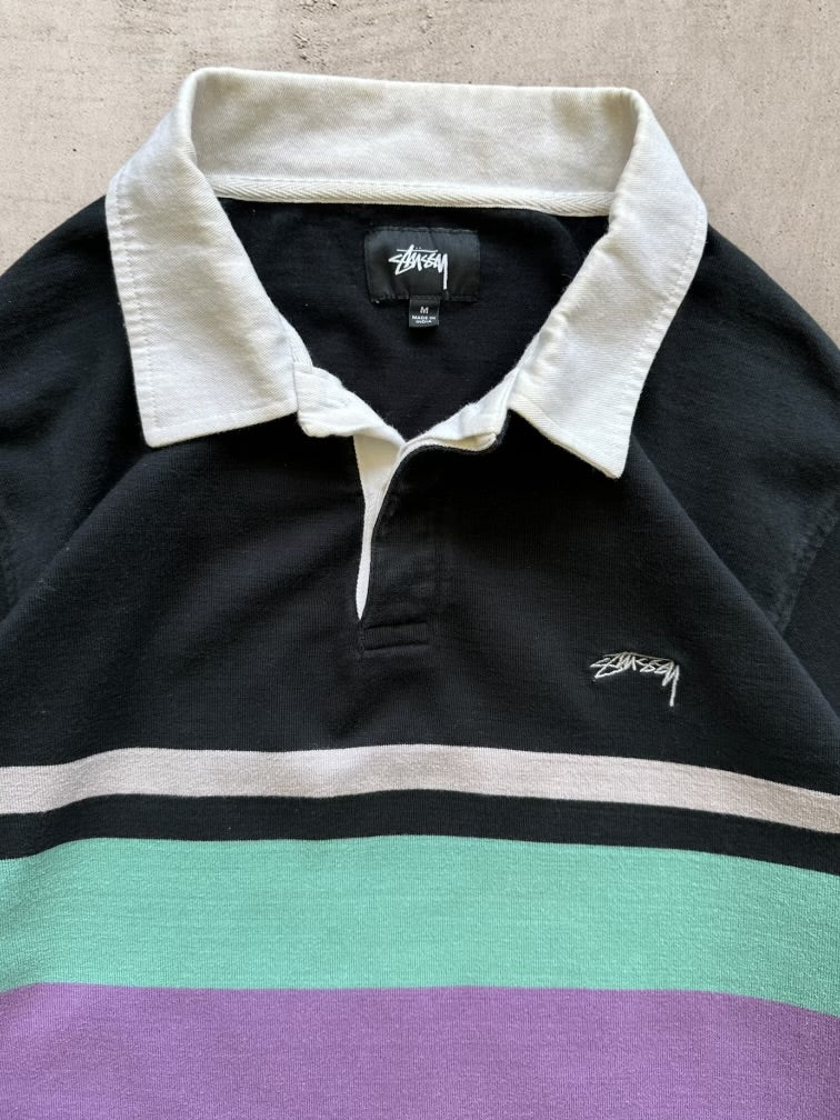 Stussy Striped Button Up Polo Shirt - Medium