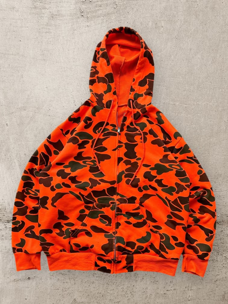 80 Thermal Lined Orange Camouflage Zip Up Hoodie - Large