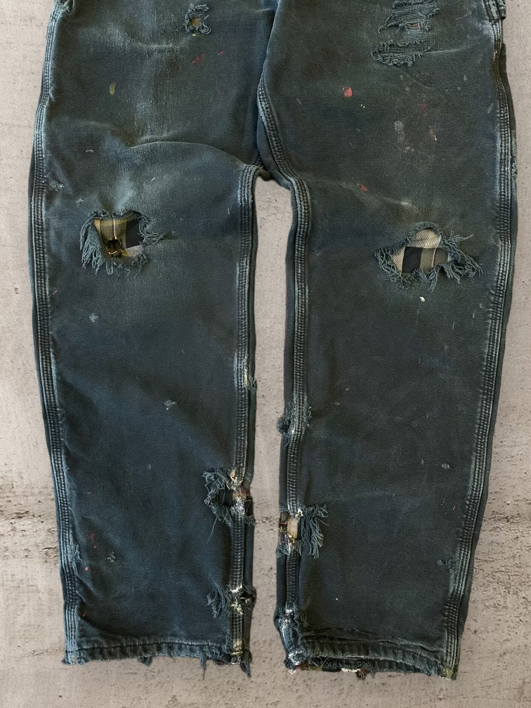 00s Carhartt Blanket Lined Black Carpenter Distressed Pants - 34x31