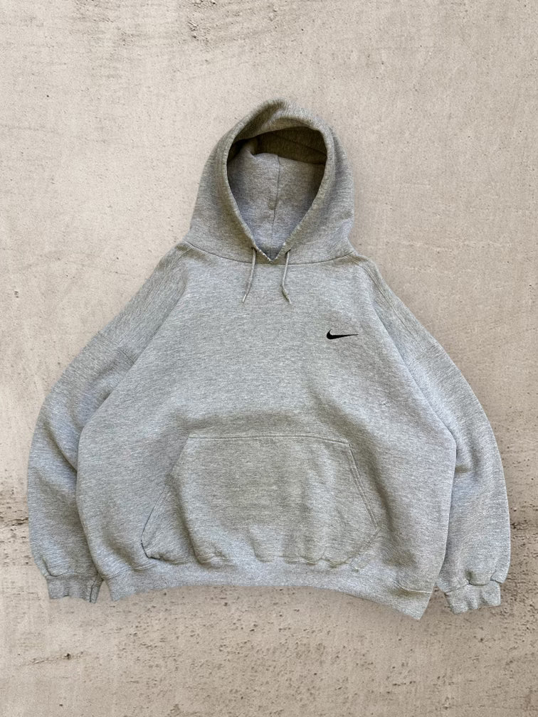 90s Nike Mini Swoosh Heather Grey Hoodie - XL