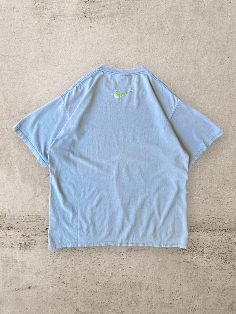 90s Nike Baby Blue & Green Graphic T-Shirt - Large