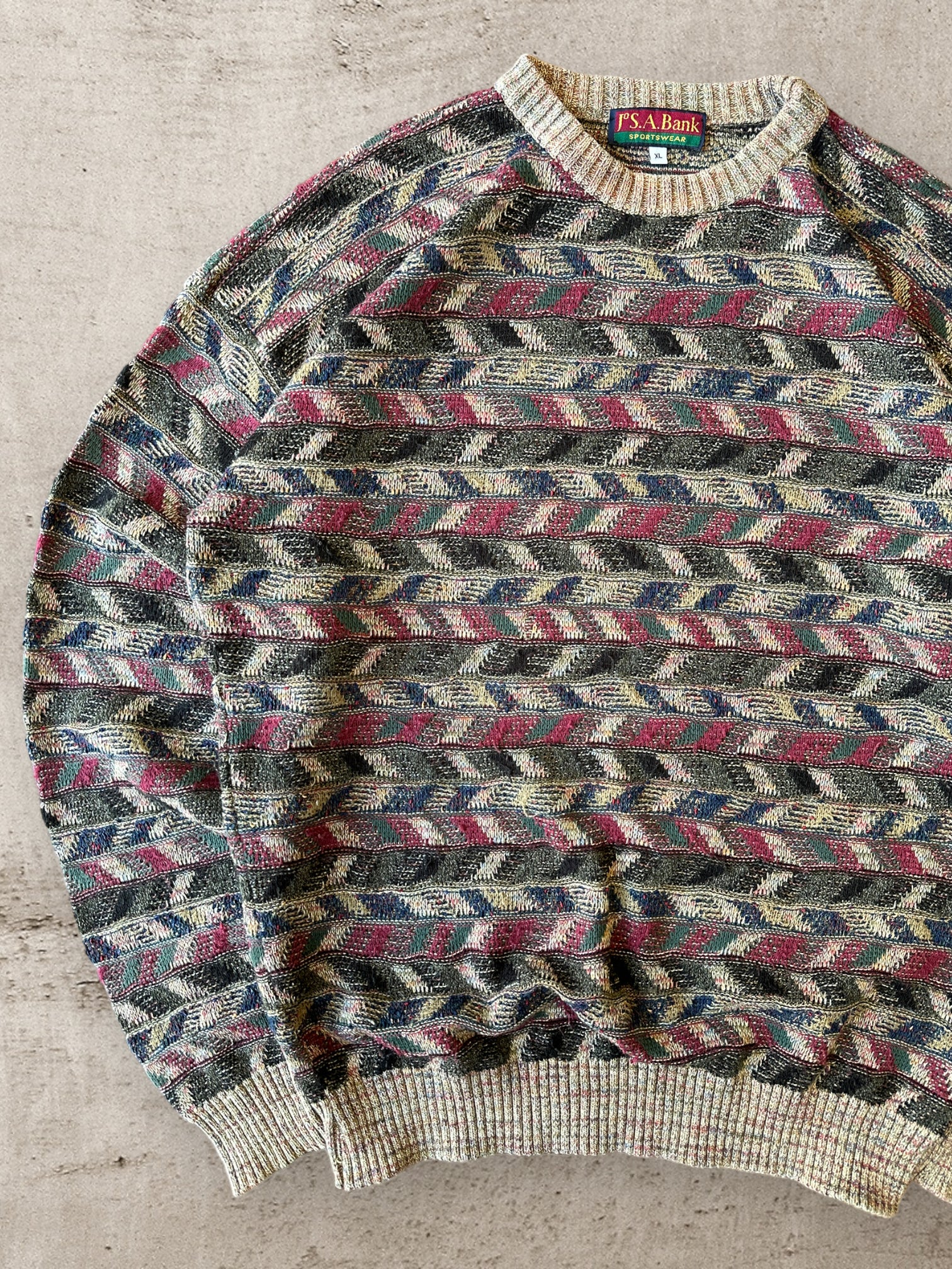 90s JSA Sportswear Multicolor Pattered Knit Sweater - Large
