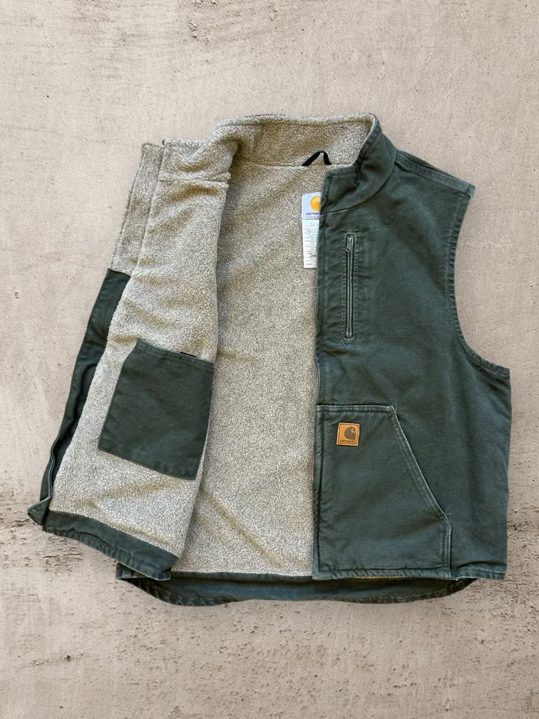 00s Carhartt Sherpa Lined Forest Green Vest - Large