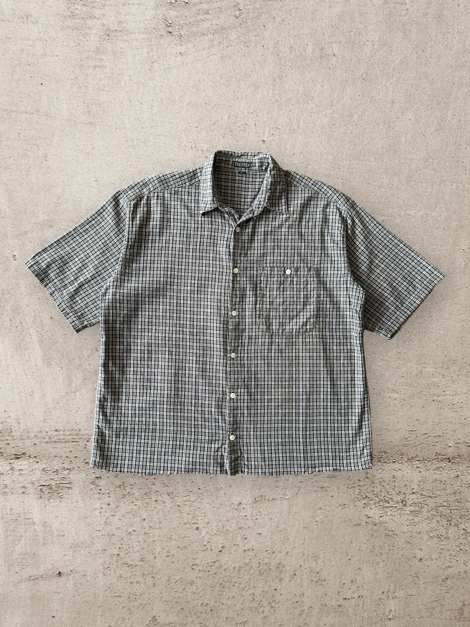 90s Treffer Plaid Cropped Button Up Shirt - Large