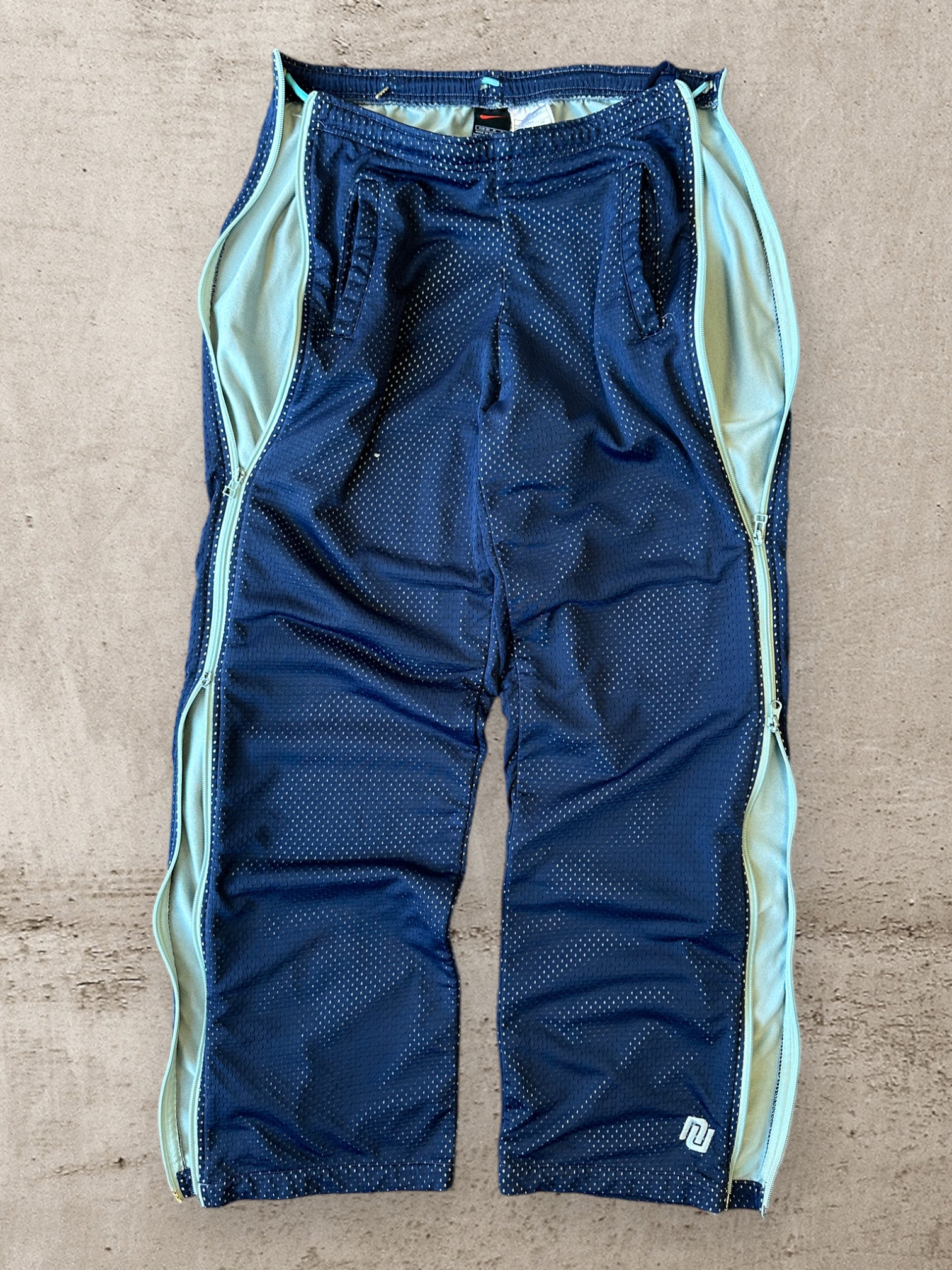90s Nike Navy Blue & Teal Side Zip Mesh Pants - 32x31