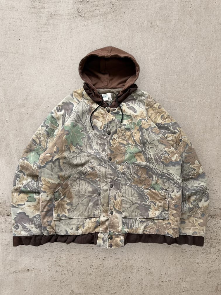 90s Redhead Real Tree Camouflage Button Up Hooded Jacket - XL