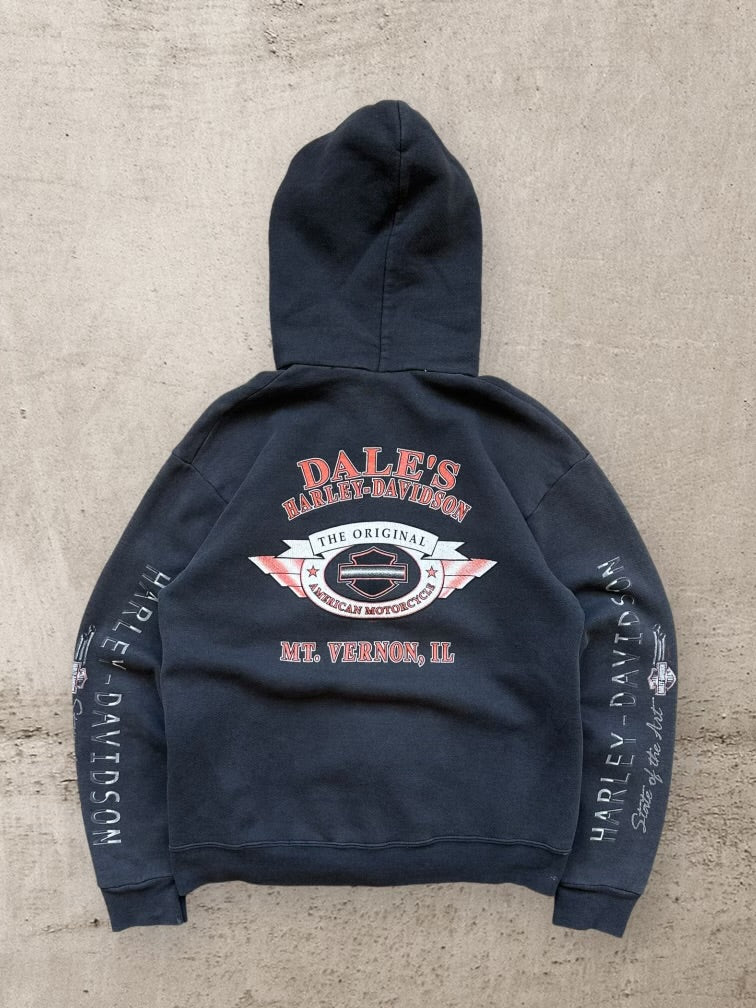 90s Harley Davidson Graphic Zip Up Hoodie - Medium