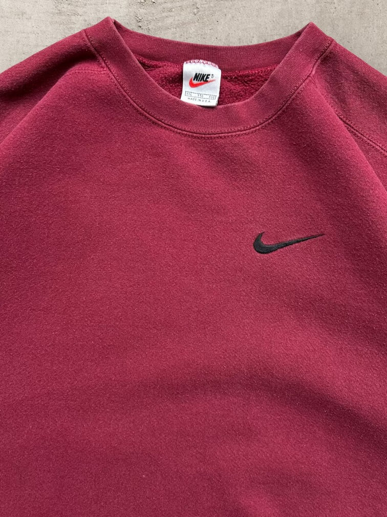 90s Nike Maroon Mini Swoosh Cut Off Crewneck - XXL