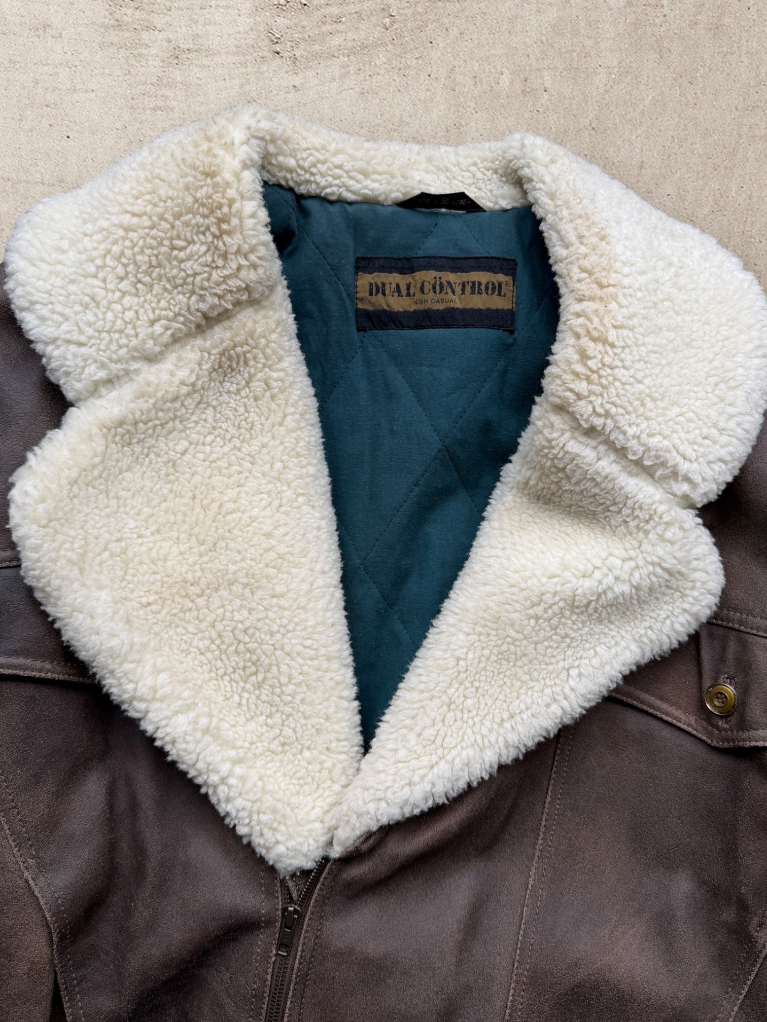 90s Dual Control Sherpa Collared Leather Jacket - Large