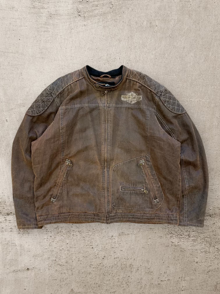 00s Harley Davison Brown Graphic Moto Jacket - XL