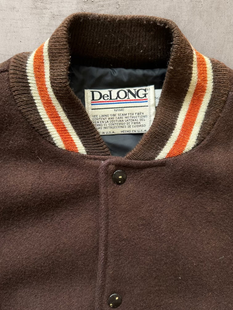 90s Wool Brown & Orange Varsity Jacket - XXL