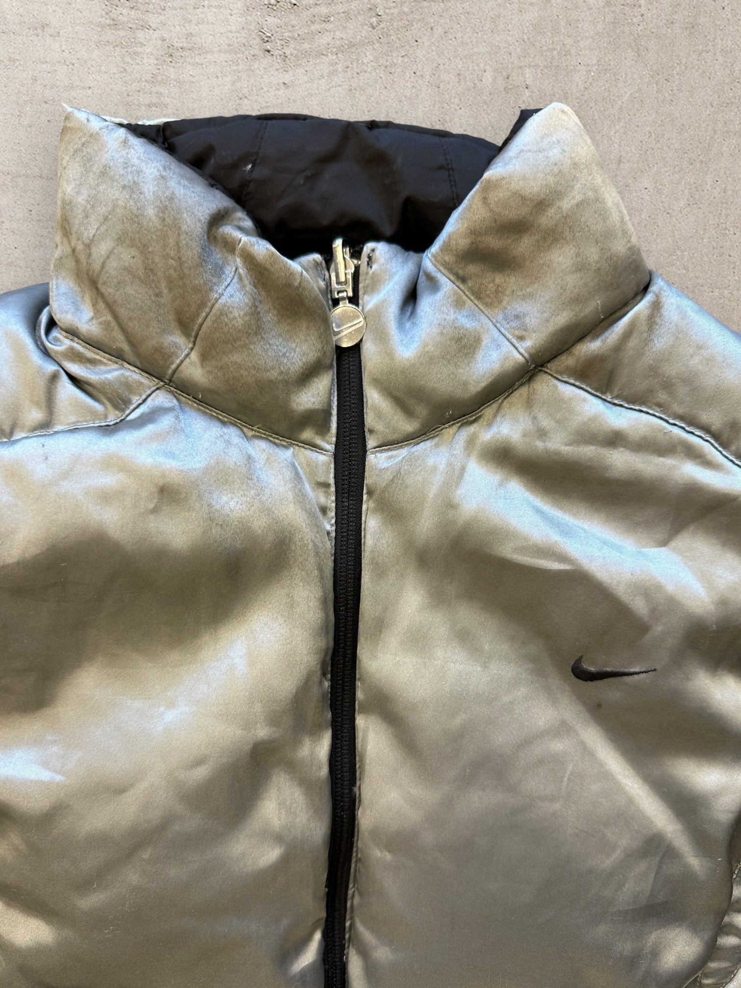 00s Nike Black Zip Up Puffer Vest - Medium