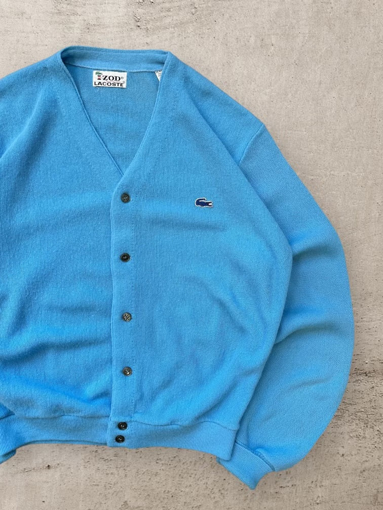 80s Izod & Lacoste Baby Blue Knit Cardigan - Large