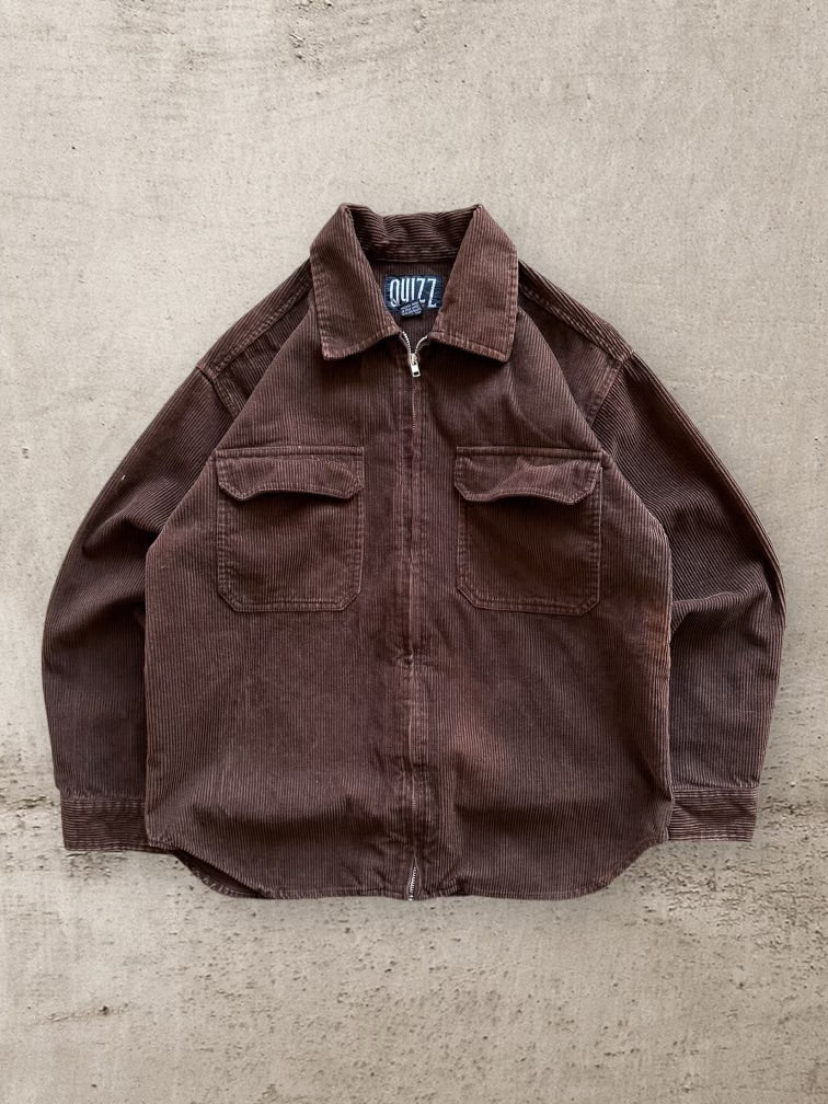 00s Quizz Brown Corduroy Zip Up Shirt - Medium