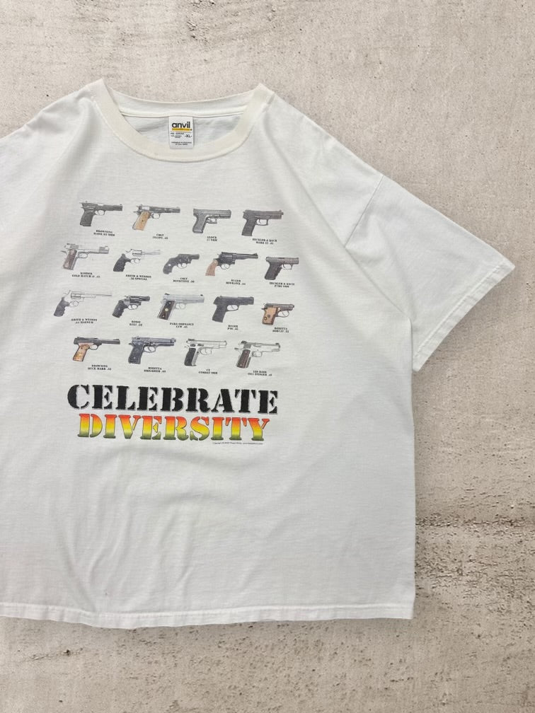 00s Celebrate Diversity Pistol Graphic T-Shirt - XL