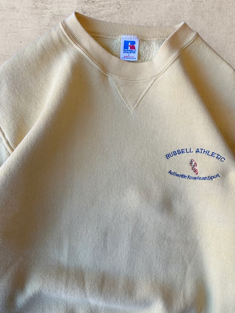 80s Russell Athletics Pale Yellow Embroidered Crewneck - Medium