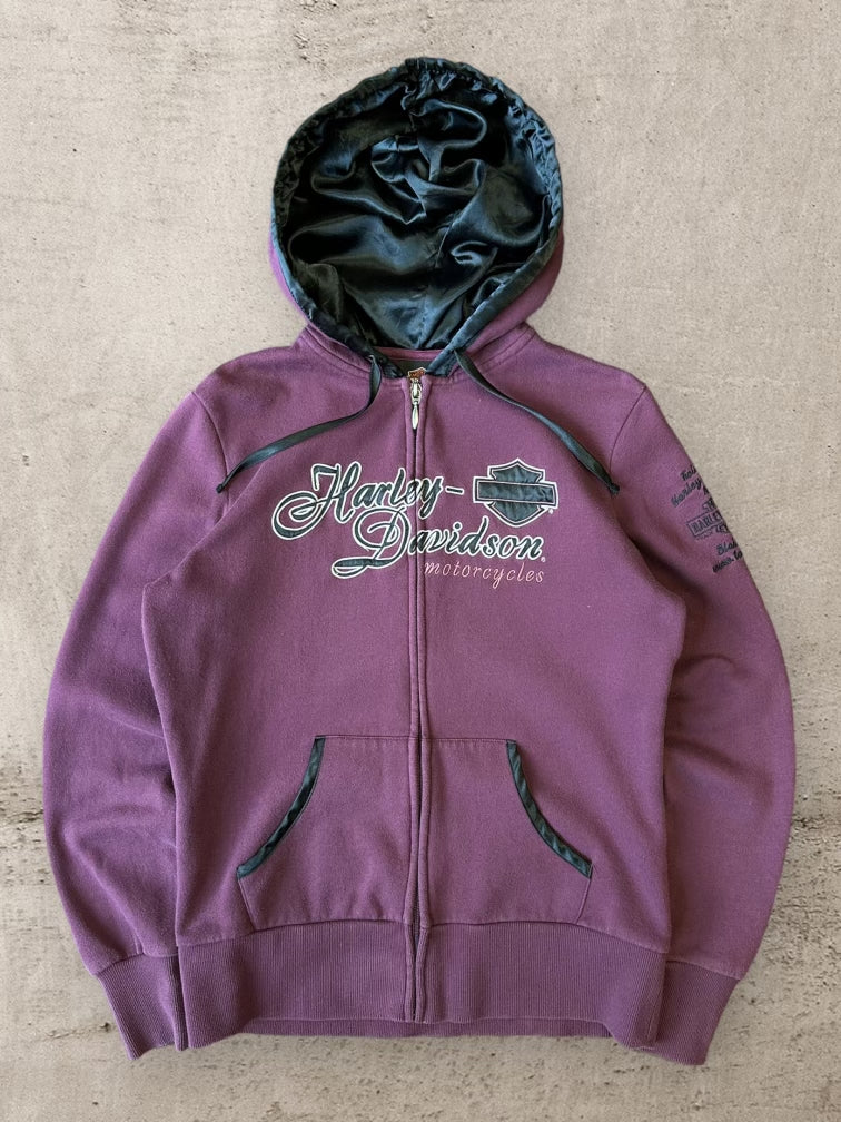 00s Harley Davidson Purple Embroidered Zip Up Hoodie - Small