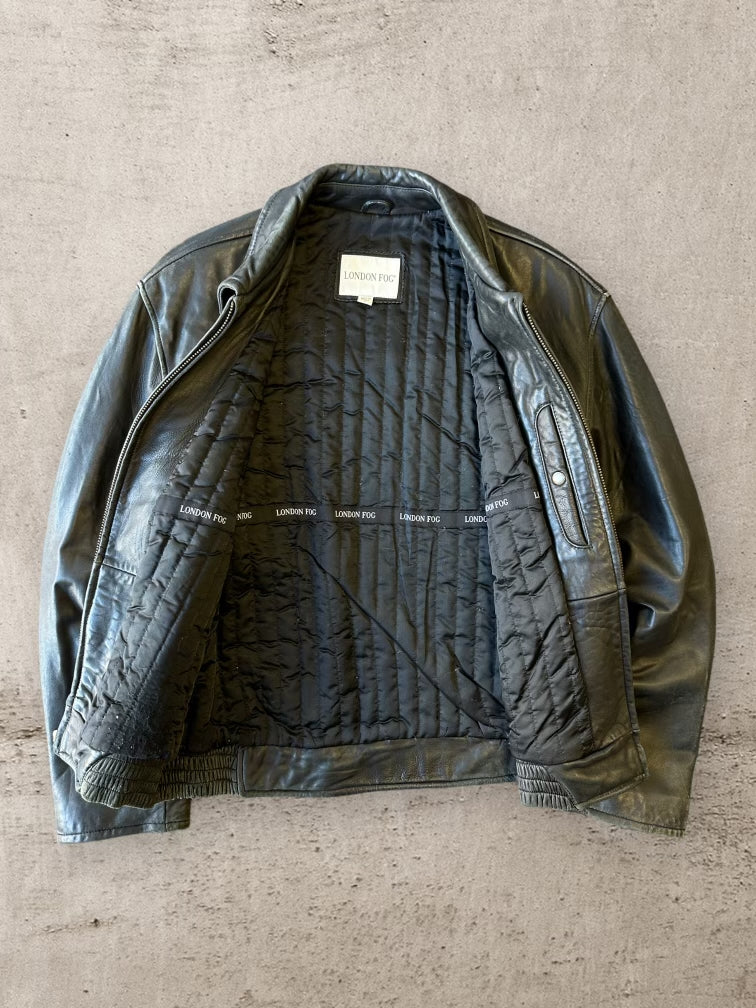 00s London Fog Black Leather Jacket -  Large