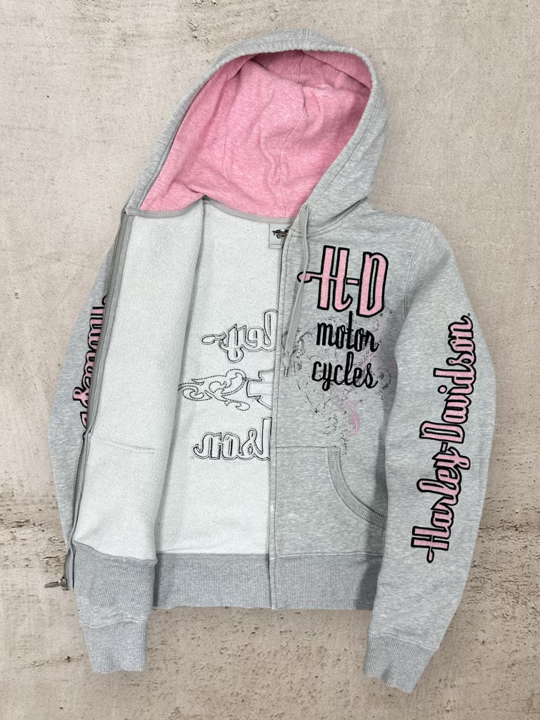 00s Harley Davidson Pink Embroidered Zip Up Hoodie - Youth Large