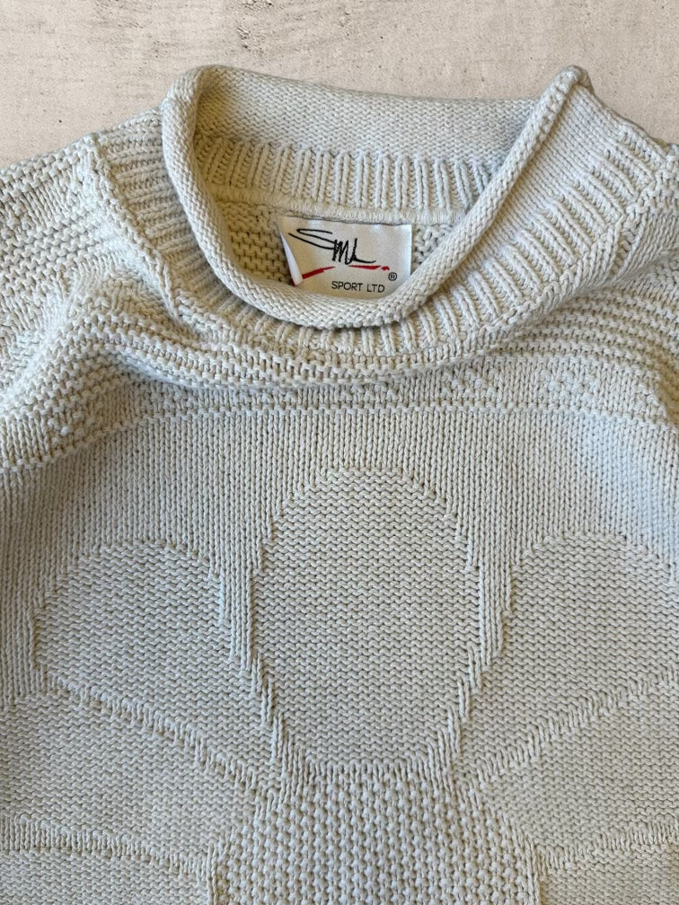 90s Light Beige Sunflower Knit Sweater - XL