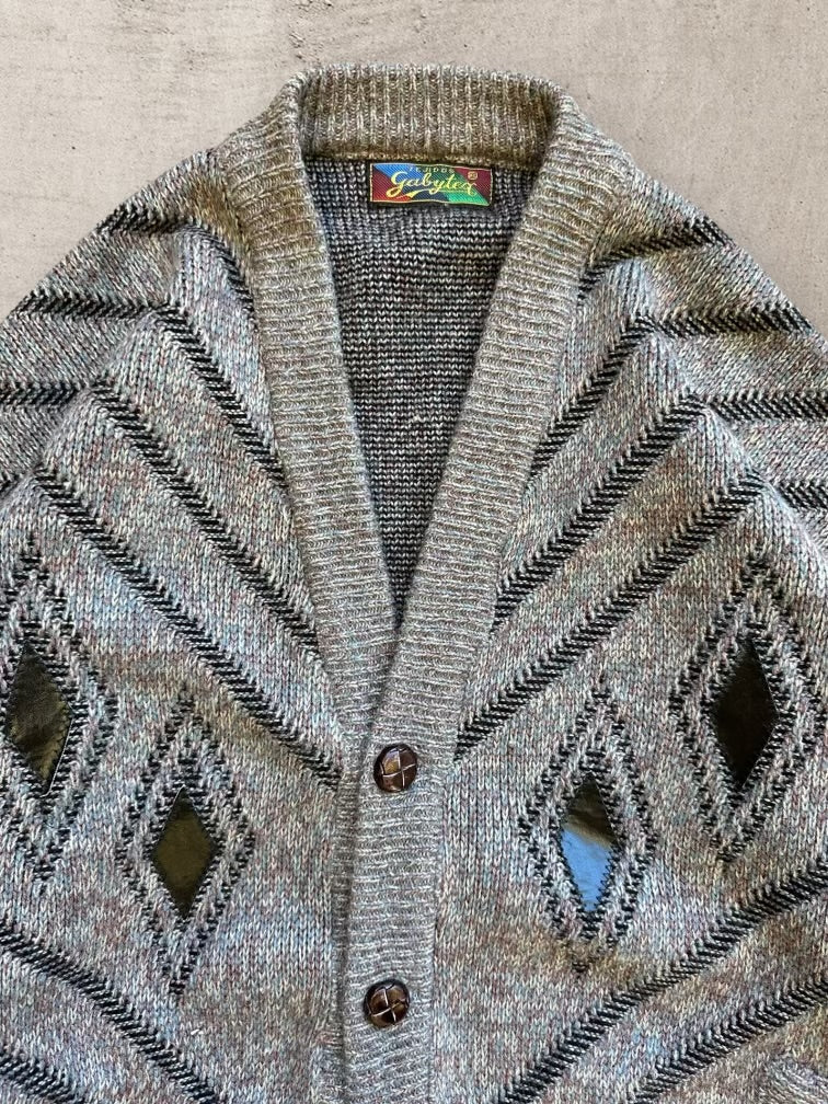 90s Diamond Patterned Knit Cardigan - XL