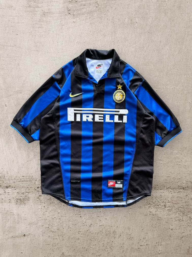 90s Nike Striped Inter Milan Ronaldo Soccer Jersey - Medium