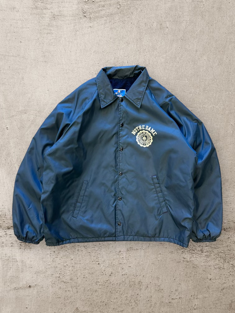 80s Champions Sherpa Lined Notre Dame Button Up Jacket - XL