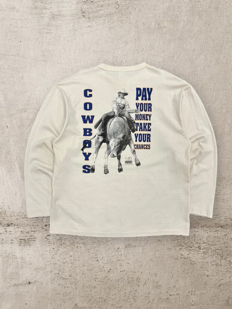 90s Cowboys Rodeo Tough Henley Long Sleeve Shirt - XXL