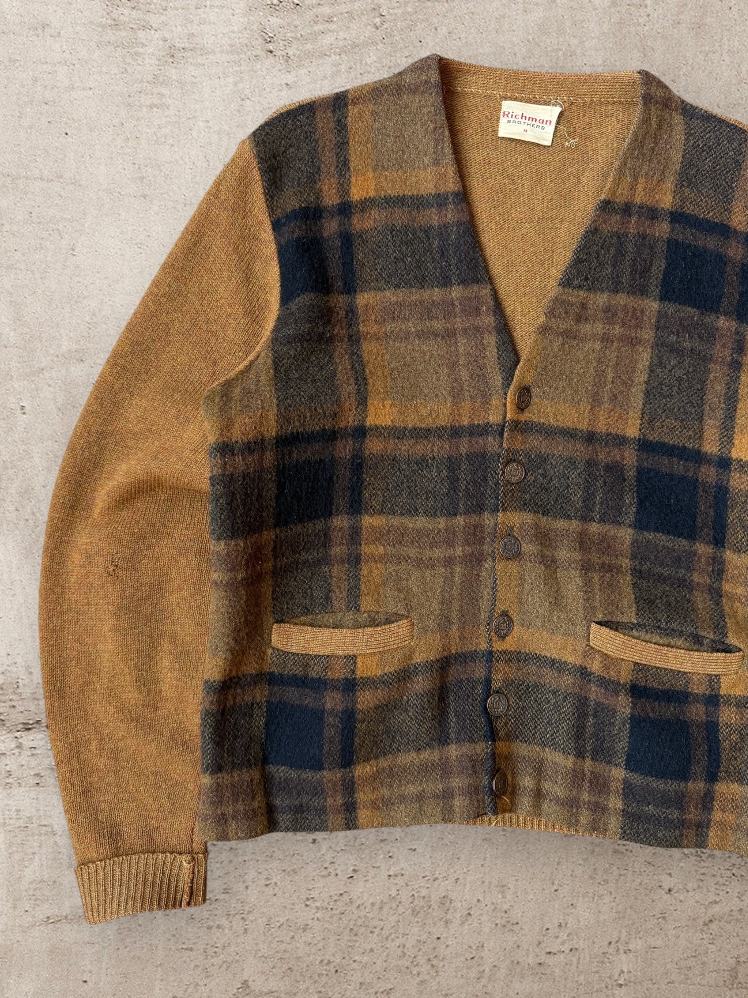 60s/70s Richman Brothers Plaid Wool Cardigan - Medium