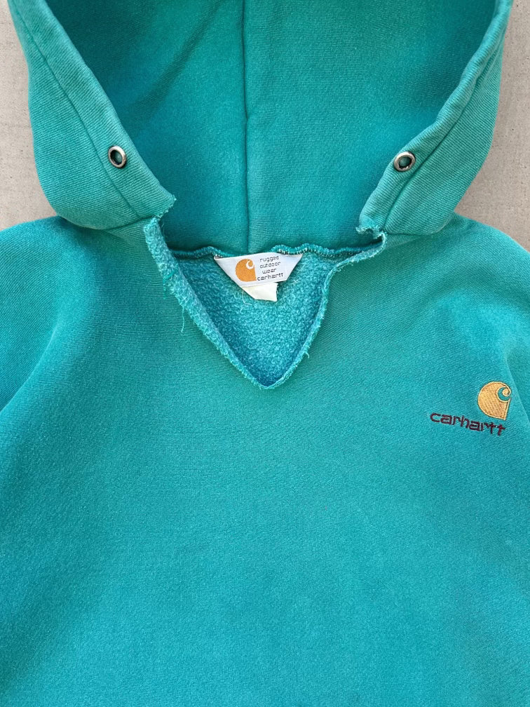 90s Carhartt Teal Embroidered Hoodie - XL