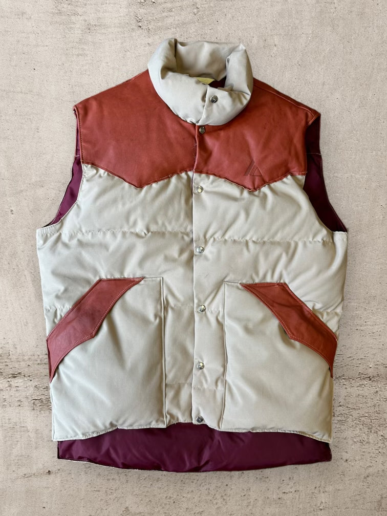 70s/80s Color Block Western Puffer Vest - Large