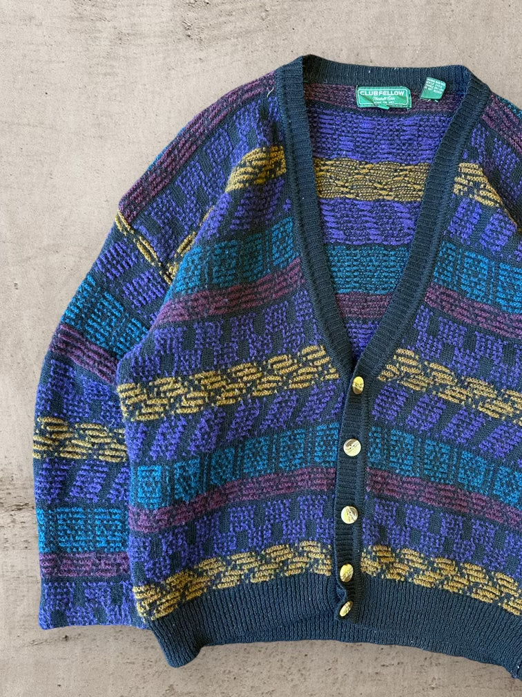 90s Club Fellow Multicolor Striped Knit Cardigan - XL