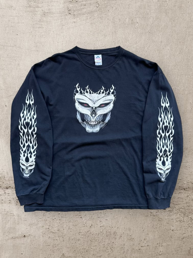 00s Flaming Skull Long Sleeve Graphic T-Shirt - XXL