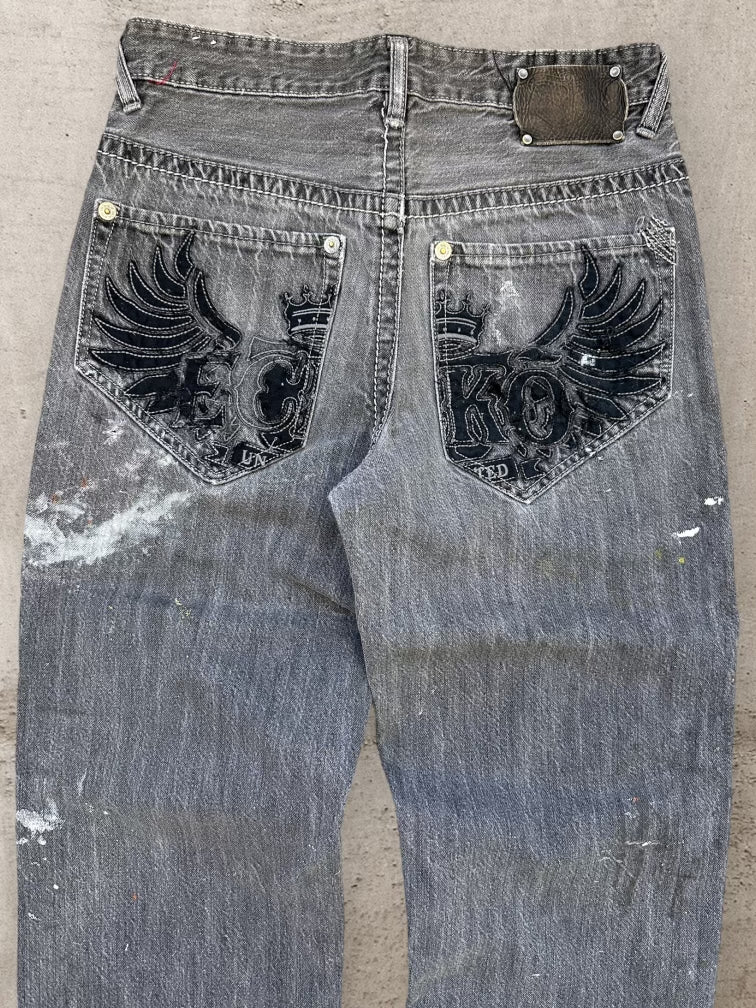 00s Ecko Unlimited Distressed & Faded Black Denim Jeans - 30x29
