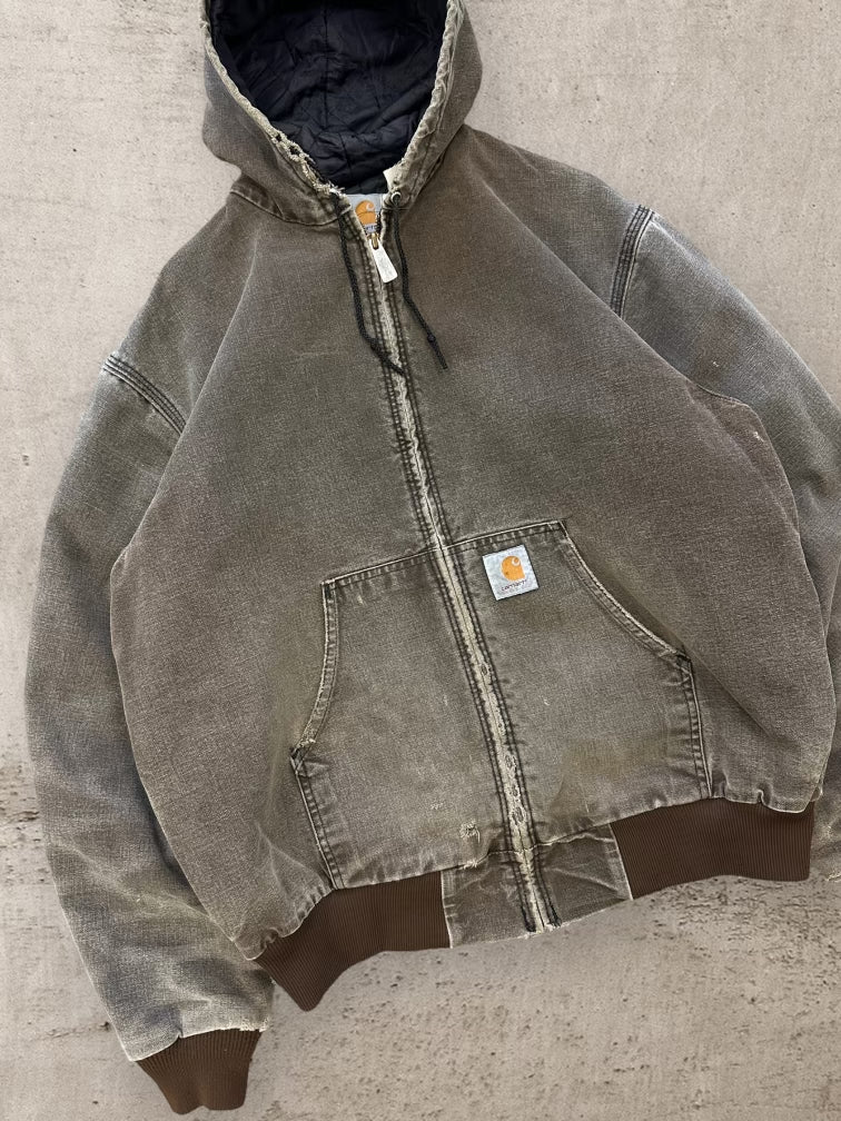 90s Carhartt Faded Brown Hooded Jacket - Large