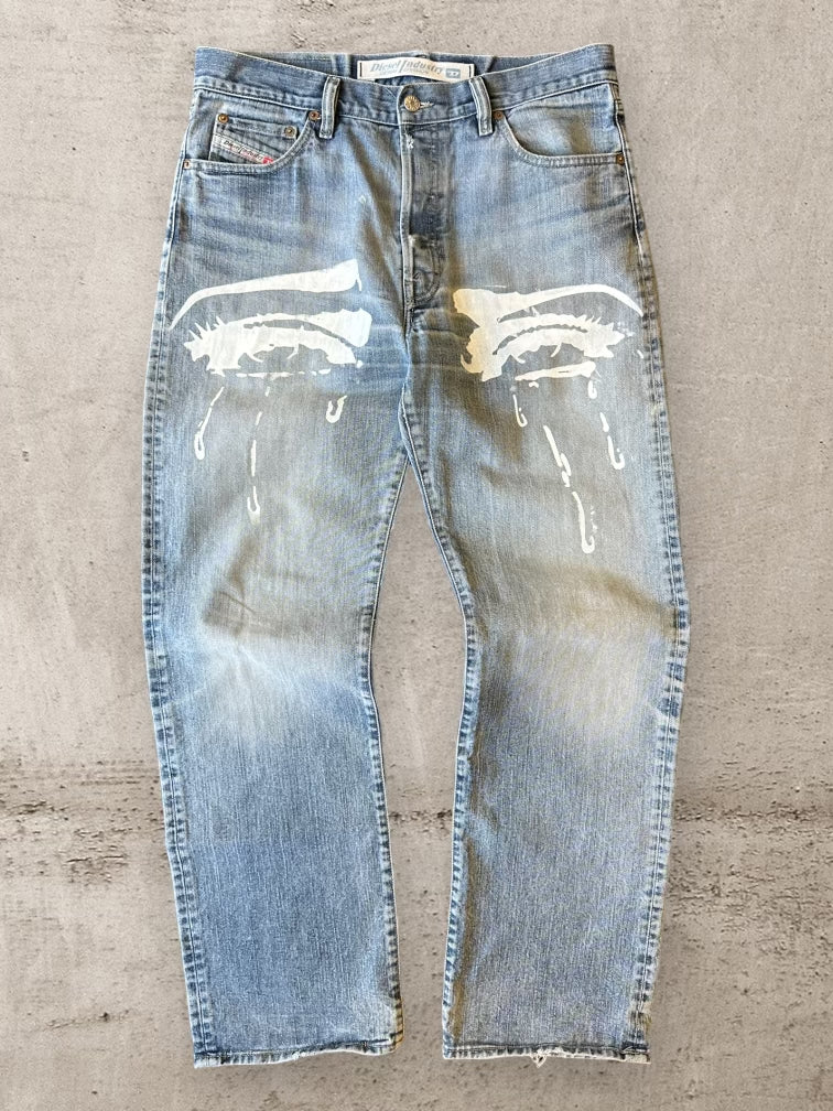 00s Diesel Jeans Crying Eyes Paint Spatter Denim Pants - 34x32